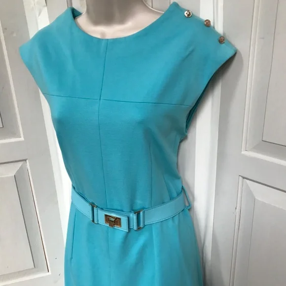 Tyler Boe Sleeveless Turquoise Belted Dress - Picture 12 of 15